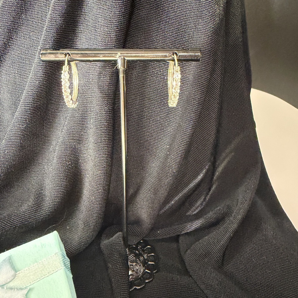 Elegant Silver with white topaz Hoop Earrings